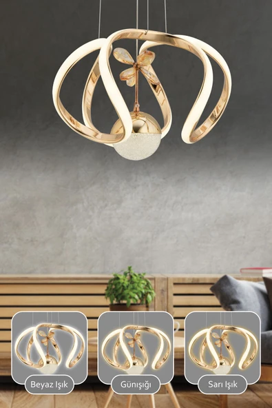 Capella Aydınlatma Aura Kumandalı 3 Renk Işık Özellikli Dimmerli Modern Kaplama Sarkıt Led Avize Salon Mutfak Avize - 2