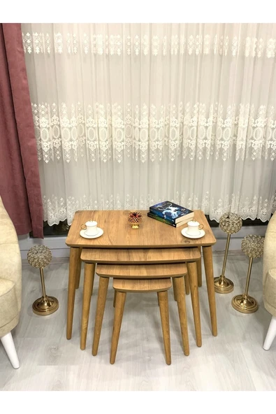 Evmob Home 4lü (dörtlü) Zigon Sehpa Ahşap Mdf - Ceviz