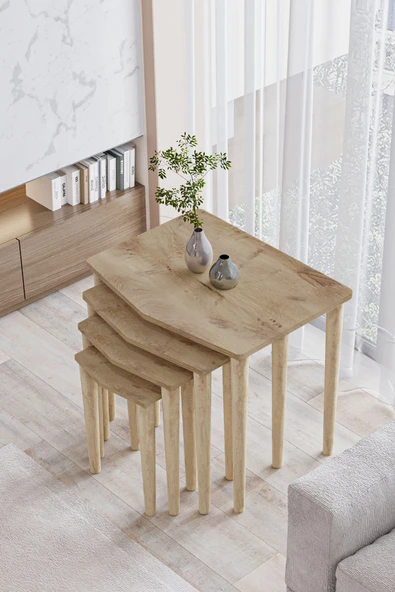 FAYMEND Karaca 4lü Zigon Sehpa - Servis Sehpa - Yan Sehpa - Meşe (RİVOLİ) - Resim 3