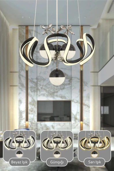 Capella Aydınlatma Oliver Kumandalı 3 Renk Işık Özellikli Modern Siyah Sarkıt Led Avize Salon Avize - 2