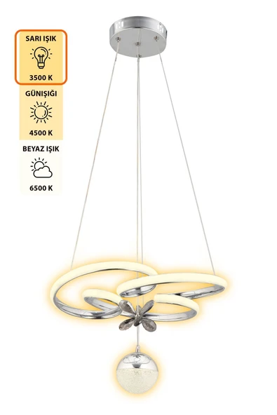 Capella Aydınlatma Dante Kumandalı 3 Renk Işık Özellikli Modern Krom Kaplama Sarkıt Led Avize Salon Avize - 4