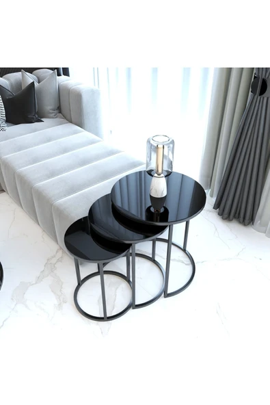FAYMEND Ecol Desing Siyah Metal Zigon Sehpa 3 Lü - 2