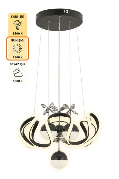 Capella Aydınlatma Oliver Kumandalı 3 Renk Işık Özellikli Modern Siyah Sarkıt Led Avize Salon Avize - 5