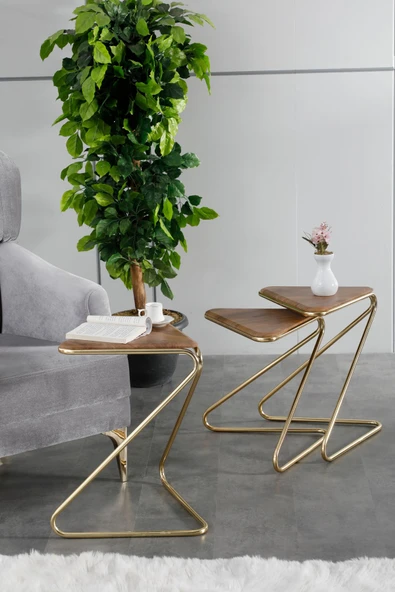 FAYMEND Bumerang 3lü Sehpa 'Gold Ceviz' - Resim 2