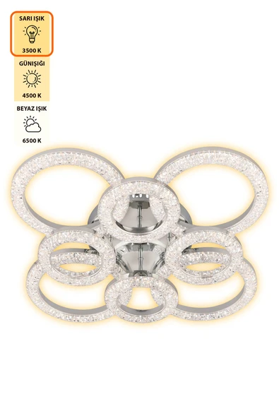 Capella Aydınlatma Kumandalı 3 Renk Işık Özellikli Dimmerli Modern Kaplama Plafonyer Led Avize Salon Mutfak Avize - 4