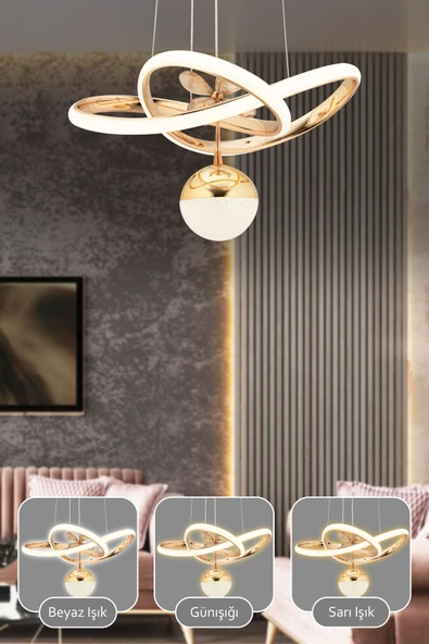 Capella Aydınlatma Rita Kumandalı 3 Renk Işık Özellikli Dimmerli Modern Kaplama Sarkıt Led Avize Salon Mutfak Avize - 2