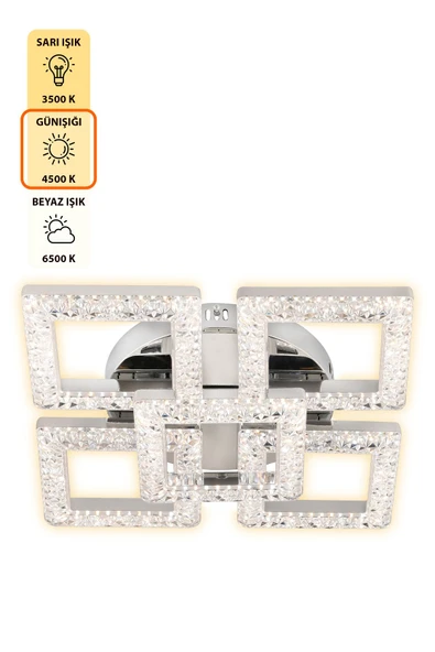 Capella Aydınlatma Kumandalı 3 Renk Işık Özellikli Dimmerli Modern Kaplama Plafonyer Led Avize Salon Mutfak Avize - 4