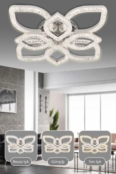 Capella Aydınlatma Kumandalı 3 Renk Işık Özellikli Dimmerli Modern Kaplama Plafonyer Led Avize Salon Mutfak Avize - 2