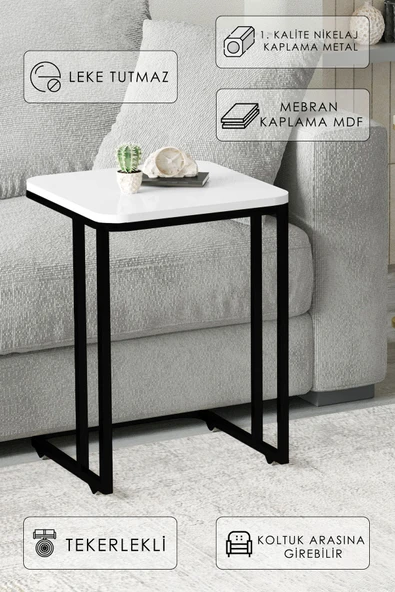 FAYMEND Tekerlekli 4 Lü Zigon Sehpa - Yan sehpa  ( BEYAZ - RİVOLİ ) MDF - Resim 4