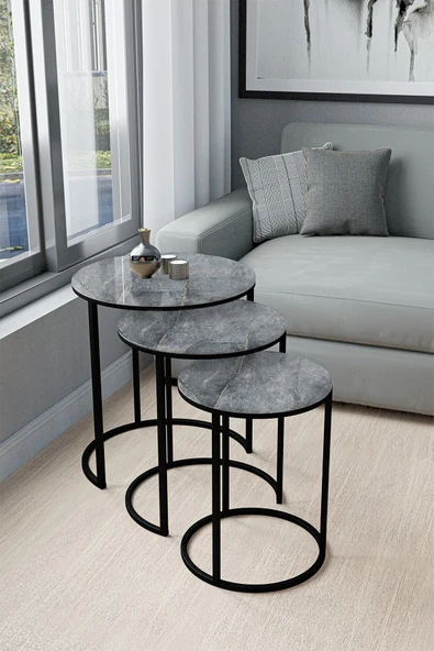 EMGA HOME Lisa Zigon Sehpa - Antrasit Mermer - Resim 3