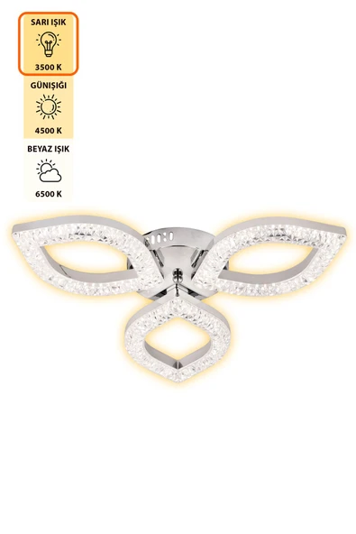 Capella Aydınlatma Kumandalı 3 Renk Işık Özellikli Dimmerli Modern Kaplama Plafonyer Led Avize Salon Mutfak Avize - 4