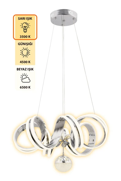 Capella Aydınlatma Lukas Kumandalı 3 Renk Işık Özellikli Dimmerli Modern Kaplama Sarkıt Led Avize Salon Mutfak Avize - 4