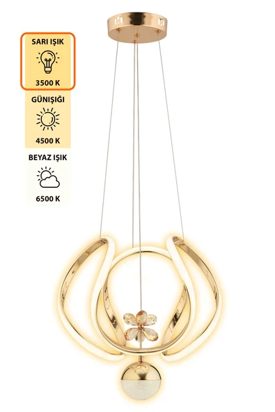 Capella Aydınlatma Kumandalı 3 Renk Işık Özellikli Modern Kaplama Sarkıt Led Avize Salon Avize - 4