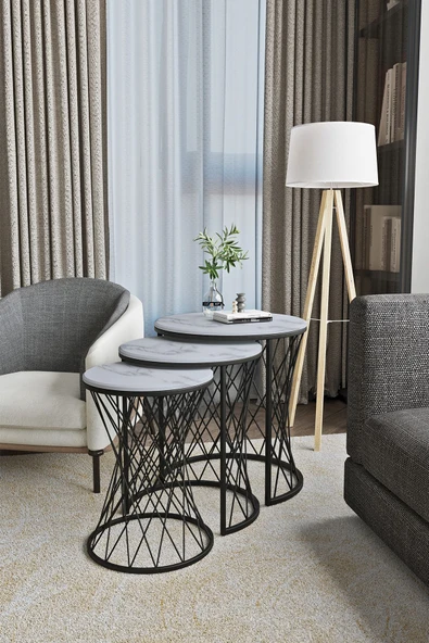 EMGA HOME Zenith Zigon Sehpa - Beyaz Mermer - Resim 3