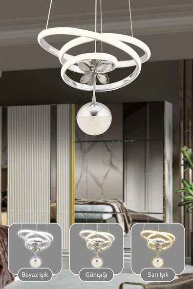 Capella Aydınlatma Sara Kumandalı 3 Renk Işık Özellikli Dimmerli Modern Kaplama Sarkıt Led Avize Salon Mutfak Avize - 2