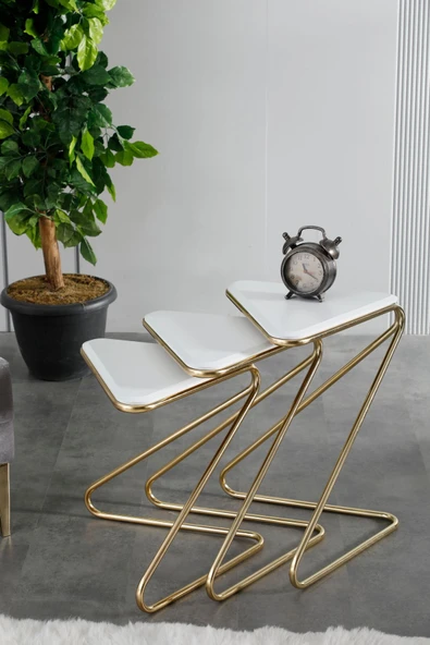 FAYMEND Bumerang 3lü Sehpa 'Gold Beyaz' - Resim 2