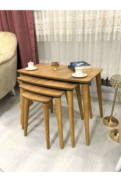 Evmob Home 4lü (dörtlü) Zigon Sehpa Ahşap Mdf - Ceviz - Resim 2