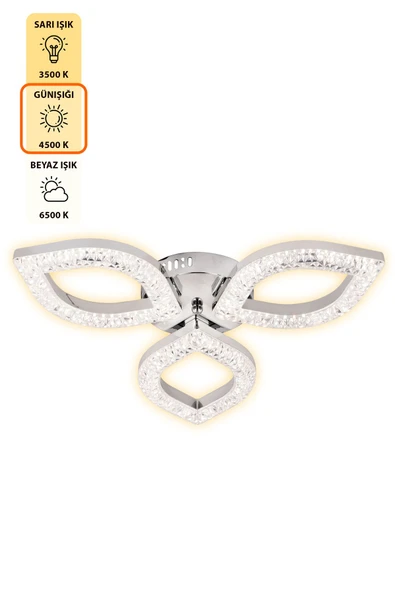 Capella Aydınlatma Kumandalı 3 Renk Işık Özellikli Dimmerli Modern Kaplama Plafonyer Led Avize Salon Mutfak Avize - 5