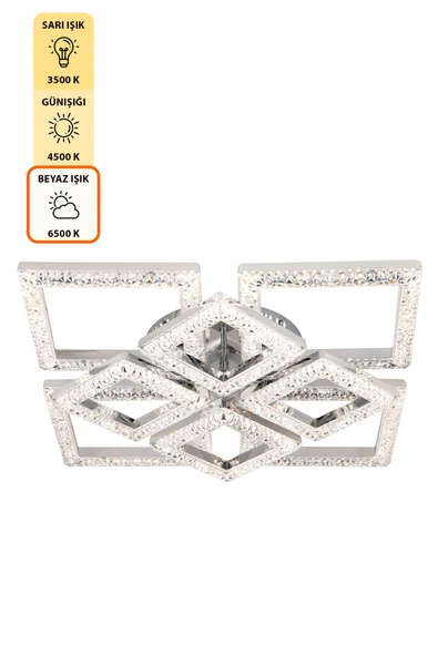 Capella Aydınlatma Kumandalı 3 Renk Işık Özellikli Dimmerli Modern Kaplama Plafonyer Led Avize Salon Mutfak Avize - 6