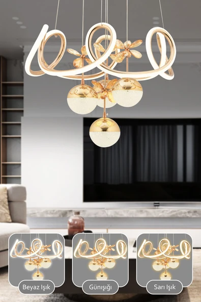 Capella Aydınlatma Aron Kumandalı 3 Renk Işık Özellikli Dimmerli Modern Kaplama Sarkıt Led Avize Salon Hol Mutfak Avize - 2