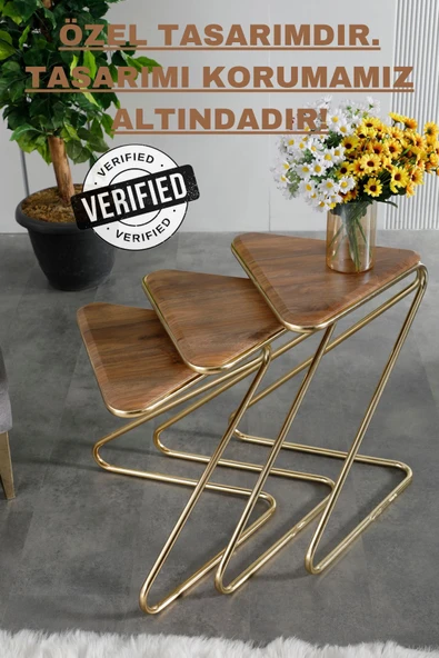 FAYMEND Mdf Bumerang 3lü Sehpa 'gold Ceviz' - 4