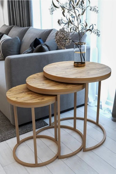 FAYMEND 3lü Lüx C Zigon Sehpa Capicino Atlantik Çam ürün görseli 1