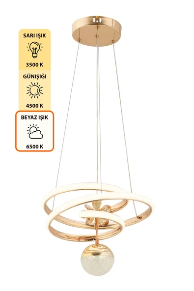 Capella Aydınlatma Sara Kumandalı 3 Renk Işık Özellikli Dimmerli Modern Kaplama Sarkıt Led Avize Salon Mutfak Avize - 6