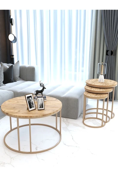 FAYMEND 4'lü Takım/orta Sehpa Ve C Zigon Cappuccino / Atlantik Çam ürün görseli