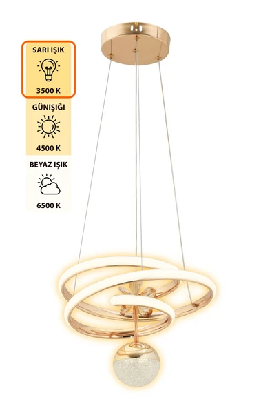 Capella Aydınlatma Sara Kumandalı 3 Renk Işık Özellikli Dimmerli Modern Kaplama Sarkıt Led Avize Salon Mutfak Avize - 4