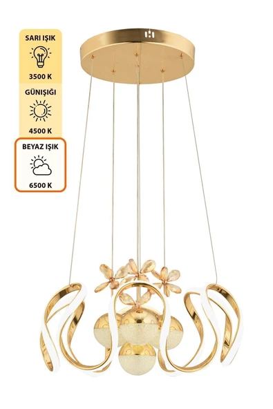 Capella Aydınlatma Oliver Kumandalı 3 Renk Işık Özellikli Modern Gold Kaplama Sarkıt Led Avize Salon Avize - 6