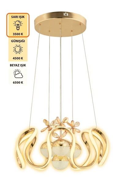 Capella Aydınlatma Oliver Kumandalı 3 Renk Işık Özellikli Modern Gold Kaplama Sarkıt Led Avize Salon Avize - 4