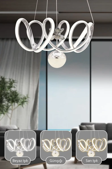 Capella Aydınlatma Mabel Kumandalı 3 Renk Işık Özellikli Dimmerli Modern Kaplama Sarkıt Led Avize Salon Mutfak Avize - 2