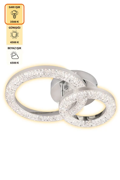 Capella Aydınlatma Kumandalı 3 Renk Işık Özellikli Dimmerli Modern Kaplama Plafonyer Led Avize Salon Mutfak Avize - 4