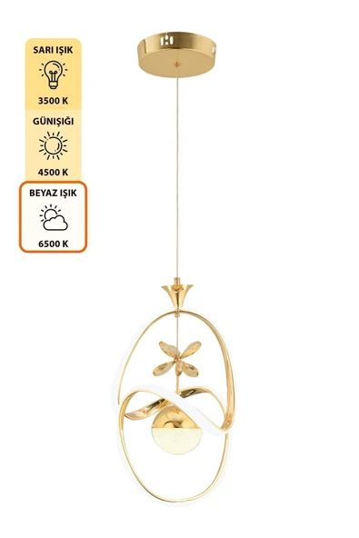 Capella Aydınlatma Stella Kumandalı 3 Renk Işık Özellikli Modern Gold Kaplama Sarkıt Led Avize Salon Avize - 6