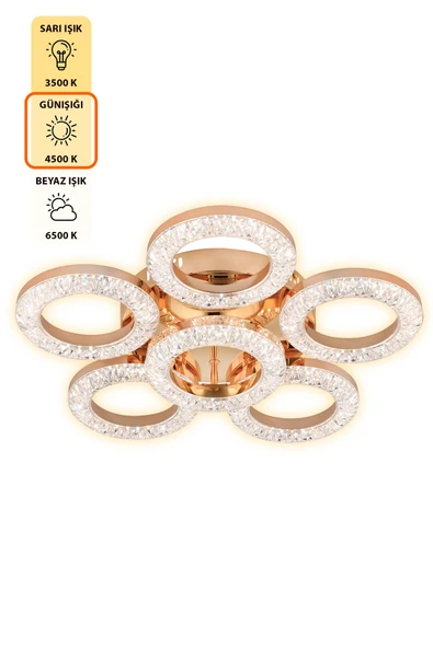 Capella Aydınlatma Kumandalı 3 Renk Işık Özellikli Dimmerli Modern Kaplama Plafonyer Led Avize Salon Mutfak Avize - 5