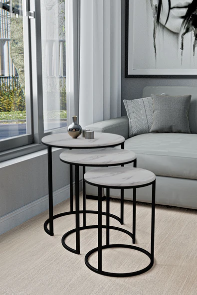 EMGA HOME Lisa Zigon Sehpa - Beyaz Mermer - Resim 2