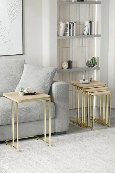 FAYMEND Tekerlekli 4 Lü Zigon Sehpa - Yan sehpa  ( GOLD - RİVOLİ ) MDF - 2