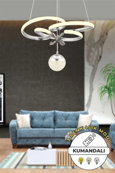 Capella Aydınlatma Dante Kumandalı 3 Renk Işık Özellikli Modern Krom Kaplama Sarkıt Led Avize Salon Avize