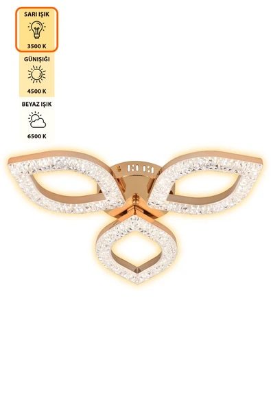 Capella Aydınlatma Kumandalı 3 Renk Işık Özellikli Dimmerli Modern Kaplama Plafonyer Led Avize Salon Mutfak Avize - 4