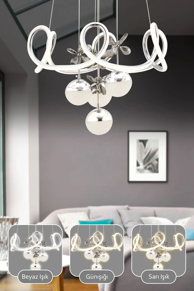 Capella Aydınlatma Aron Kumandalı 3 Renk Işık Özellikli Dimmerli Modern Kaplama Sarkıt Led Avize Salon Hol Mutfak Avize - 2