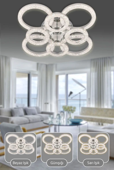 Capella Aydınlatma Kumandalı 3 Renk Işık Özellikli Dimmerli Modern Kaplama Plafonyer Led Avize Salon Mutfak Avize - 2