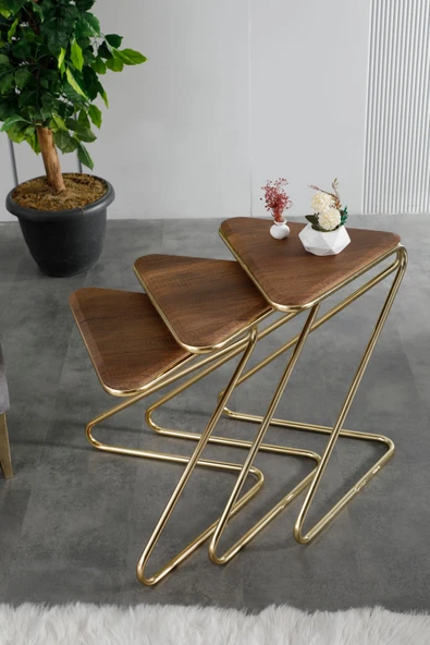 FAYMEND Bumerang 3lü Sehpa 'Gold Ceviz' - Resim 3