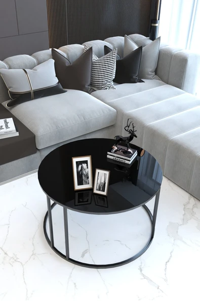 FAYMEND 4'lü Takım/orta Sehpa Ve C Zigon Siyah / Siyah Cam Temperli - Resim 2