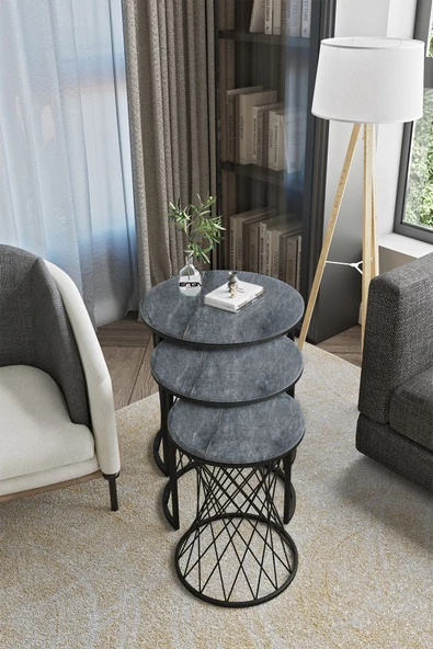 EMGA HOME Zenith Zigon Sehpa - Antrasit Mermer