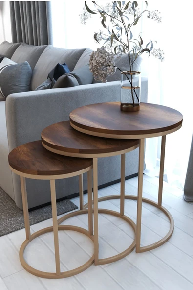 ECOL DESİNGS Ecol 3lü Lüx C Zigon Sehpa Capicino Ceviz