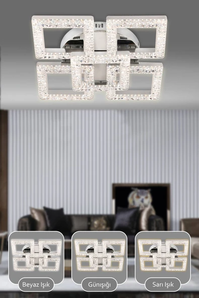 Capella Aydınlatma Kumandalı 3 Renk Işık Özellikli Dimmerli Modern Kaplama Plafonyer Led Avize Salon Mutfak Avize - 2