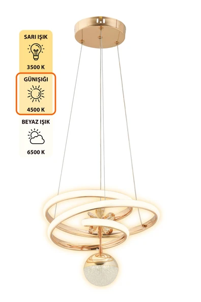 Capella Aydınlatma Sara Kumandalı 3 Renk Işık Özellikli Dimmerli Modern Kaplama Sarkıt Led Avize Salon Mutfak Avize - 5