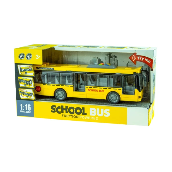 Oyuncak Okul Otobüsü Işıklı Sesli Sürtmeli 27 Cm - 4