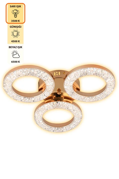 Capella Aydınlatma Kumandalı 3 Renk Işık Özellikli Dimmerli Modern Kaplama Plafonyer Led Avize Salon Mutfak Avize - 4