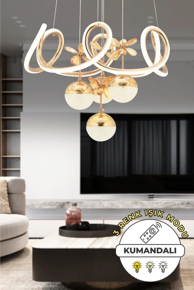 Capella Aydınlatma Aron Kumandalı 3 Renk Işık Özellikli Dimmerli Modern Kaplama Sarkıt Led Avize Salon Hol Mutfak Avize